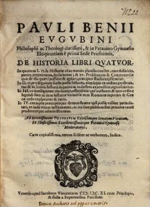 De Historia : libri quatuor