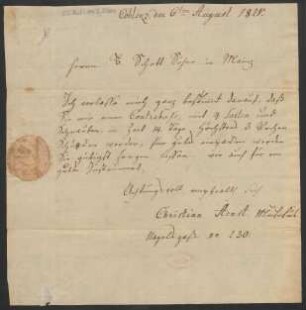 Brief an B. Schott's Söhne : 06.08.1821