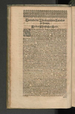 Vorrede der Theologischen Facultät zu Leipzig. An den Christlichen Leser.