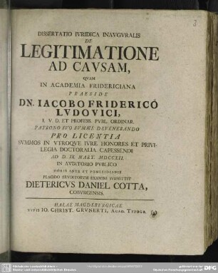 Dissertatio Iuridica Inauguralis De Legitimatione Ad Causam
