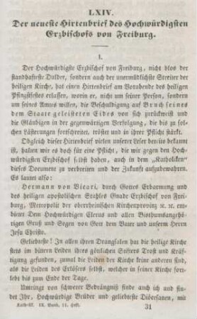 481-498 Der neueste Hirtenbrief des Hochwürdigsten Erzbischofs von Freiburg