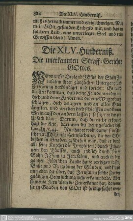 Die XLV. Hinderniß. Die unerkannten Straff-Gerichte GOttes