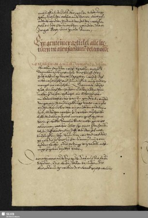 Ein gemeiner artickel alle lecturn in allen faculteten belangende