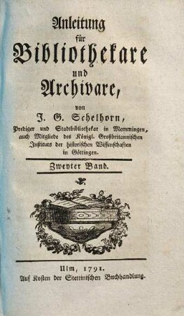 Anleitung für Bibliothekare und Archivare, 2
