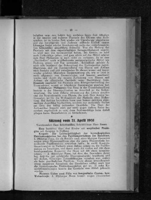 Sitzung vom 21. April 1931