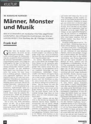 38. Nordische Filmtage: Männer, Monster und Musik