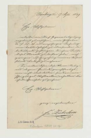 Brief von Franz Züberlein (Bamberg) an Joseph Heller