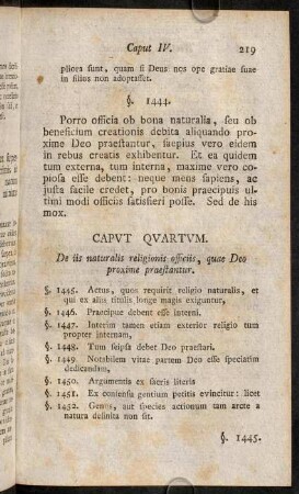 219-227, Caput Quartum. De iis naturalis religionis officiis, quae Deo proxime praestantur.