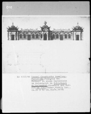 Wilhelmsthal (Calden), Schloß Wilhelmsthal, Entwurf zu einem Gartenhaus am Ententeich, Grundriß und Aufriß