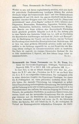 408-409 [Rezension] Torm, Frederik, Hermeneutik des Neuen Testaments