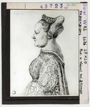 Albrecht Dürer: Frauenbildnis. Feder mit Wasserfarbe koloriert. Bremen, Kunsthalle