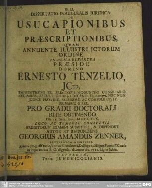 Dissertatio Inauguralis Iuridica De Usucapionibus Et Praescriptionibus