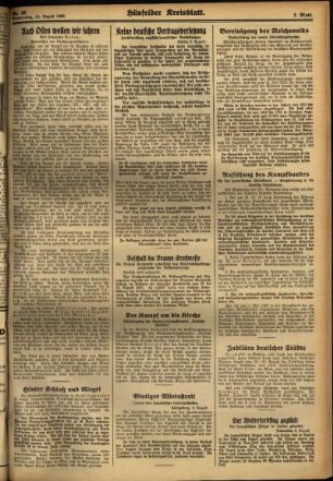 Zweite Ausgabe vom Donnerstag, den 10. August 1933.
