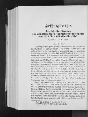 Forschungsberichte. : Deutsche Forschungen zur Schleswig=Holsteinischen Kunstgeschichte von 1921 bis 1935. Ein Überblick.