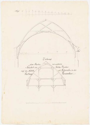 Festung Graudenz Artillerie-Gebäude, Dachkonstruktion: 2 Schnitte (vgl. Inv.Nr. 1145)