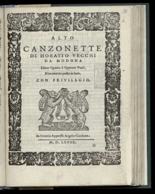 Orazio Vecchi: Canzonette ... Libro quarto à quattro voci ... Alto