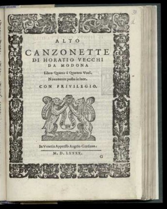 Orazio Vecchi: Canzonette ... Libro quarto à quattro voci ... Alto