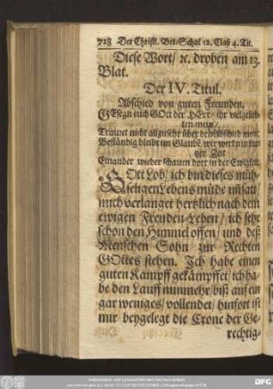Der IV. Titul. Abschied von guten Freunden.