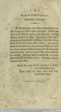 Madam Ochsenheimer. Soubretten. Vertraute