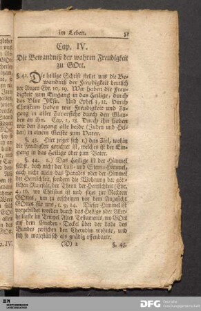 Cap. IV. Die Bewandniß der wahren Freudigkeit zu GOtt.