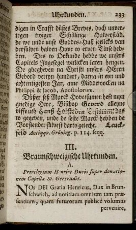 III. Braunschweigische Uhrkunden.