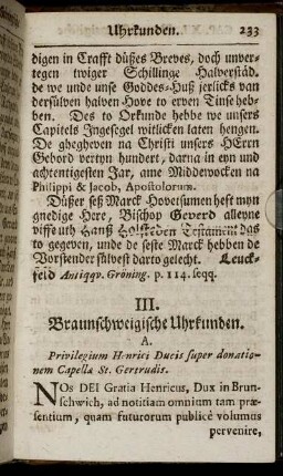 III. Braunschweigische Uhrkunden.