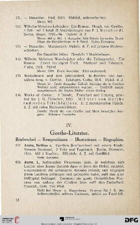 IV. Goethe-Literatur (Nr.137-183)