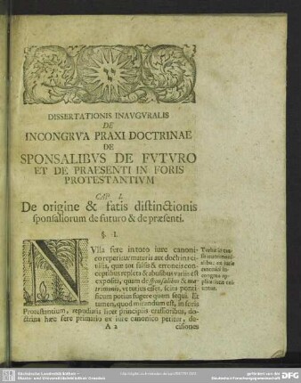 Cap. I. De origine & fatis distinctionis sponsaliorum de futuro & de praesenti