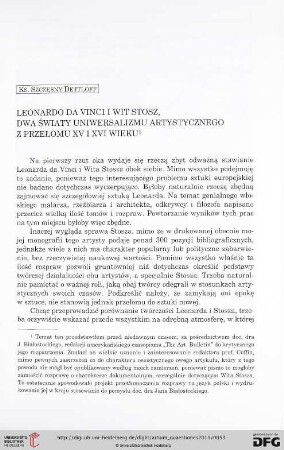 22: Leonardo da Vinci i Wit Stosz : dwa światy uniwersalizmu artystycznego z przełomu XV i XVI wieku