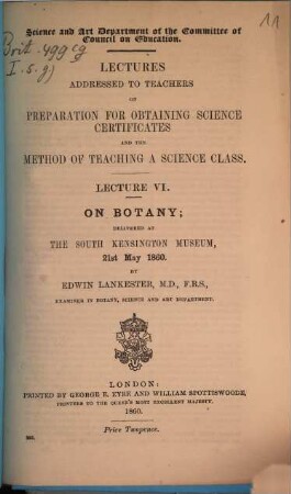 On botany : delivered at The South Kensington Museum, 21st May 1860