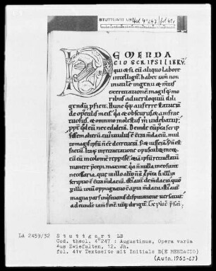 Augustinus, Libri contra mendacium — Initiale D (e mendacio) mit einem Drachen, Folio 41verso