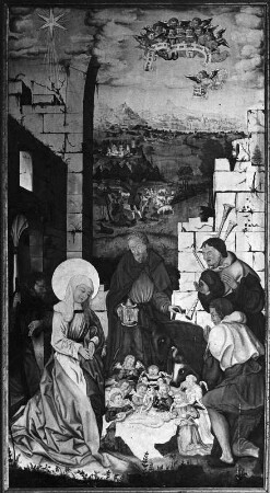 Anbetung der Hirten : Anbetung der Hirten. Tafelmalerei (um 1520/1530). Sonthofen (Kreis Oberallgäu), Friedhofskapelle Sankt Sebastian und Afra