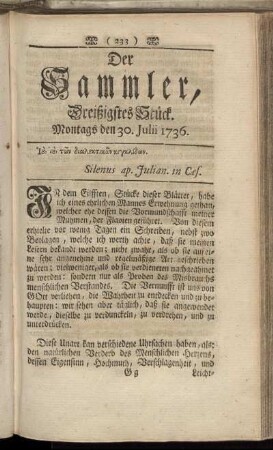 Dreißigstes Stück. Montags den 30. Julii 1736.