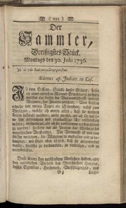 Dreißigstes Stück. Montags den 30. Julii 1736.
