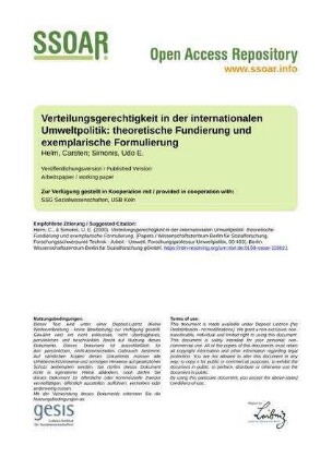 Verteilungsgerechtigkeit in der internationalen Umweltpolitik: theoretische Fundierung und exemplarische Formulierung