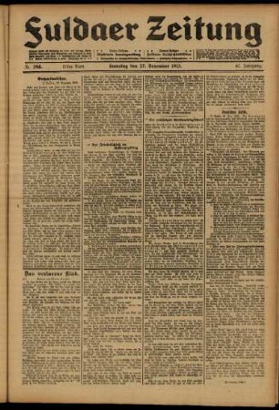 Erste Ausgabe vom Samstag, den 27. Dezember 1913.
