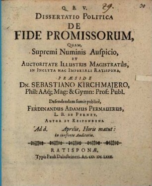 Dissertatio Politica De Fide Promissorum