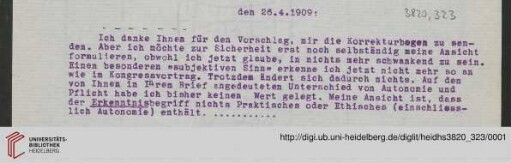 Heid. Hs. 3820,323: Brief von Emil Lask an Heinrich Rickert (Abschrift)