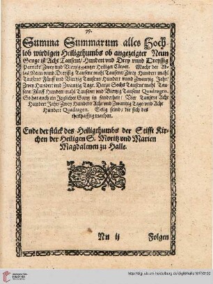 Summa Summarum alles Hochlob wirdigen Heiligthumbs