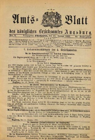 Amtsblatt des Bezirksamtes Augsburg. 1893