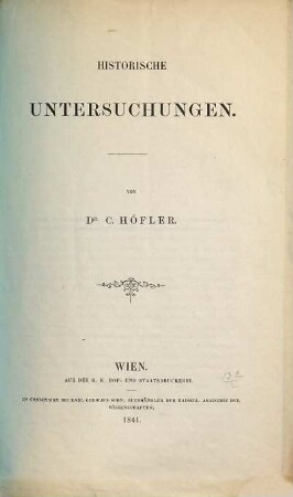 Historische Untersuchungen