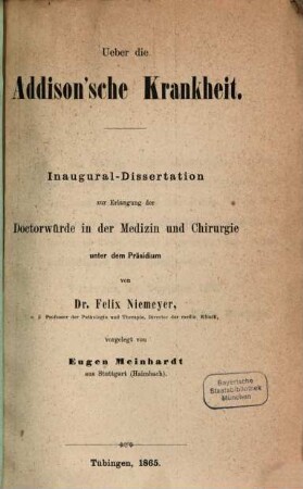 Ueber die Addison'sche Krankheit : Inaug. Diss.