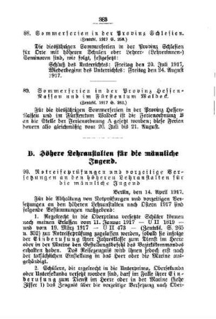 Notreifeprüfungen und vorzeitige Versetzungen an den höheren Lehranstalten für die männliche Jugend : [D. Höhere Lehranstalten für die männliche Jugend]