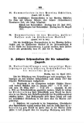 Notreifeprüfungen und vorzeitige Versetzungen an den höheren Lehranstalten für die männliche Jugend : [D. Höhere Lehranstalten für die männliche Jugend]
