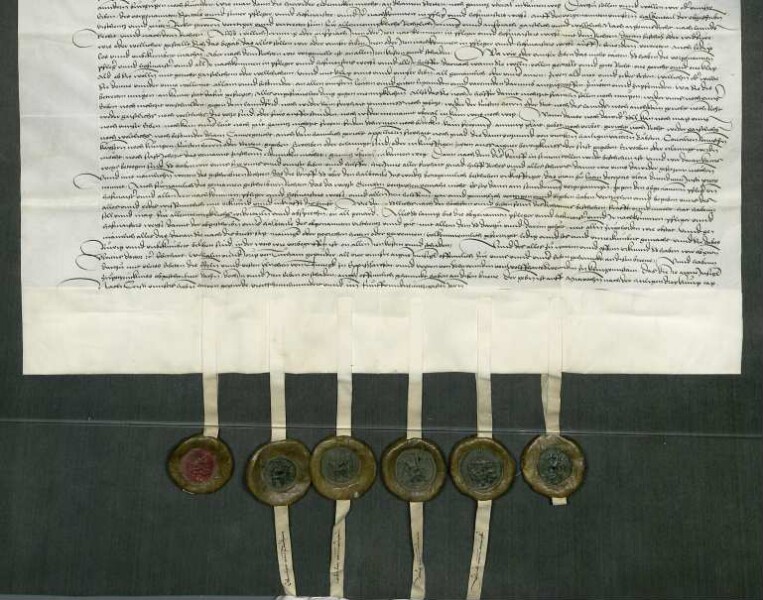Die Gebrüder Dr. Ulrich, Eberhard, Wilhelm und Georg von Thürheim ("Tu/o/rhain") [Unterthürheim Gde. Buttenwiesen/Lkr. Dillingen] verkaufen dem Heiliggeistspital in Ulm [abgegangen, Bereich Neue Straße, Lagerbuch 261/2 und 254] und seinen Pflegern, den Ulmer Ratsherren Veit Rudolf und Matthäus Laupin ("Lupin"), sowie dem Hofmeister des Spitals Andreas Utzel ihren Halbteil an der Fischweide in Gögglingen ("Go/e/gklingen") [Stadt Ulm] mit Haus, Stadel und einem Korb auf der Hofstatt zwischen dem Gut der Neyffin und der Hofstatt des Johann Kißling. Davon haben sie bisher jährlich 13 Pfund als Zins bezogen. Außerdem verkaufen sie ihnen ihren Halbteil an zwei Wiesen, die ihnen bisher jährlich 14 Gulden Zins ertragen haben, sowie ihren Halbteil an einer Wiese, die derzeit der Ammann zu Gögglingen Leonhard Groß gegen einen jährlichen Zins von 7 Pfund bewirtschaftet. Der andere Halbteil an Fischweide und Wiese gehört bereits dem Spital. Dafür haben die Käufer Georg von Thürheim ein jährliches Leibgeding in Höhe von 60 Gulden und Magdalena von Thürheim, Nonne im Klarissenkloster Königsfelden ("Kunigsvelden") [Gde. Windisch Kanton Aargau/Schweiz], ein Leibgeding in Höhe von 5 Gulden verschrieben.