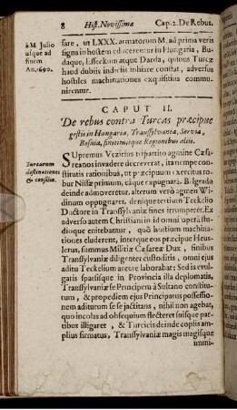 Caput II. De rebus contra Turcas praecipue gestis in Hungaria, Transsylvania, Servia, Bosnia ...