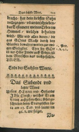 Das Siebende und letzte Wort