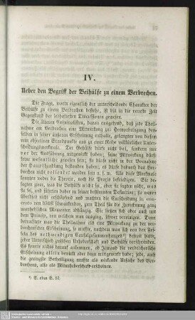 IV. Ueber den Begriff der Beihülfe zu einem Verbrechen