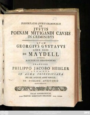 Dissertatio Jvris Criminalis De Jvstis Poenam Mitigandi Cavsis In Criminibvs