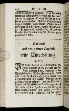 Antwort auf des dritten Capitels erste Unterhaltung.